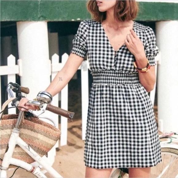 Sezane NWT Sixtine Gingham Mini Dress Black White US8 - Picture 1 of 6